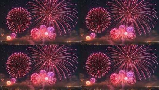夜空中绽放的绚丽烟花高清在线视频素材下载