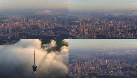 航拍深圳城市云海景观高清在线视频素材下载