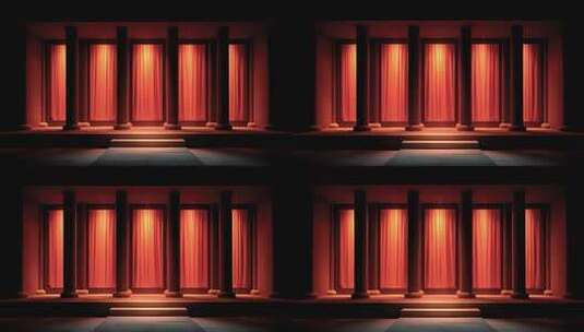 唐风建筑舞台红幕徐徐升起高清在线视频素材下载