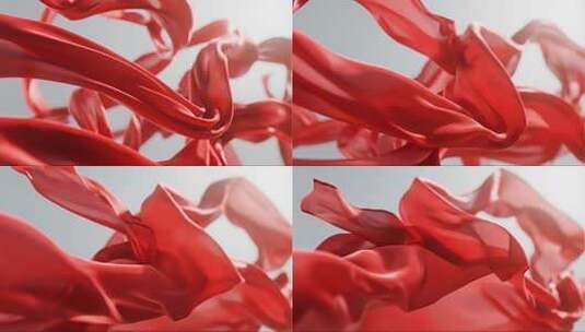 红色丝绸飘动唯美抽象背景视频高清在线视频素材下载
