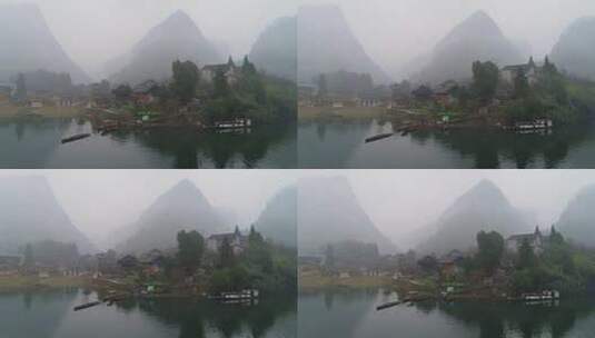 神秘湘西首八峒村小船划过酉水河高清在线视频素材下载