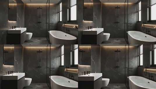 黑色现代极简卫生间高端生活场景高清在线视频素材下载