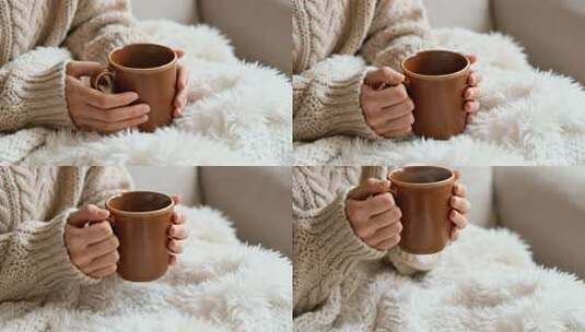 冬日居家手捧热饮温暖治愈生活场景高清在线视频素材下载