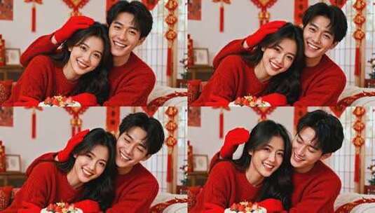 新年情侣温馨浪漫家庭家人春节人物高清在线视频素材下载