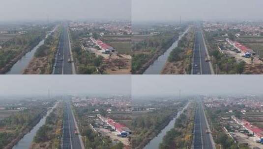 公路乡村田野航拍画面高清在线视频素材下载