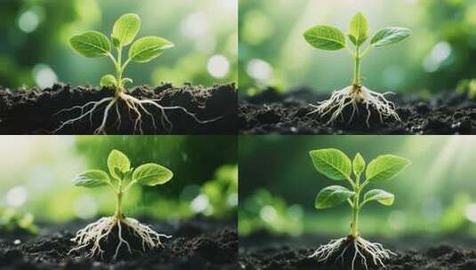 土壤中幼苗生长特写高清在线视频素材下载