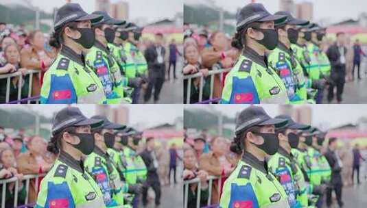 女警列队维持秩序场景高清在线视频素材下载