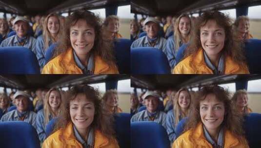 巴士旅途中的微笑人群高清在线视频素材下载