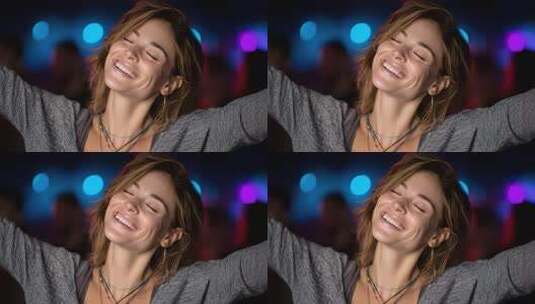 自由快乐的年轻女性享受夜晚派对高清在线视频素材下载