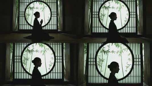 中秋节禅意剪影唯美风意境视频高清在线视频素材下载