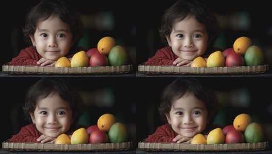 天真孩童与缤纷水果的甜蜜相遇高清在线视频素材下载