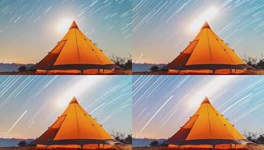 野外露营帐篷与星轨夜景高清在线视频素材下载