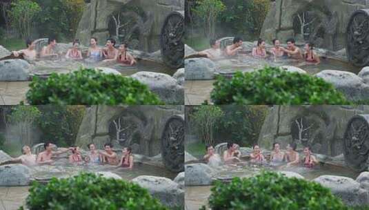 温泉中欢聚的男女高清在线视频素材下载