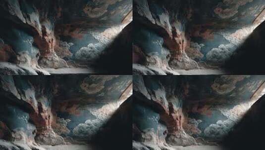 敦煌莫高窟石窟壁画艺术光影变幻高清在线视频素材下载