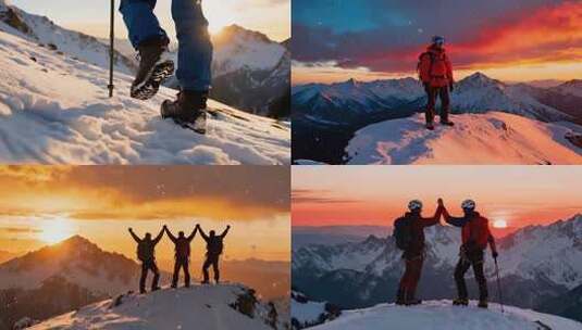 雪地中徒步者的脚步特写高清在线视频素材下载