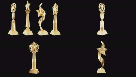 4款新年年会舞台晚会颁奖金属奖杯视频元素高清在线视频素材下载
