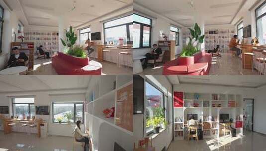 图书馆内人们安静阅读场景高清在线视频素材下载