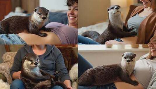 人怀中的水獭高清在线视频素材下载