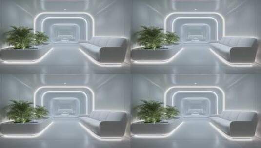 未来感十足的白色极简风格休息室高清在线视频素材下载