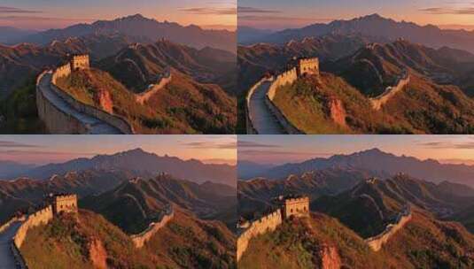 古长城万里长城航拍云海长城日出长城云雾高清在线视频素材下载