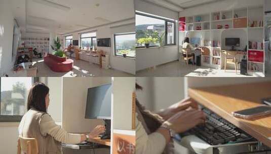 女性在桌前键盘打字场景高清在线视频素材下载