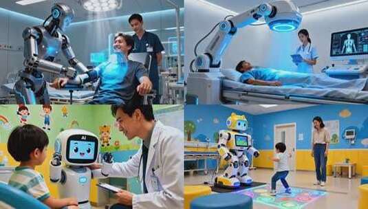 智能医疗机器人护理场景 未来医院AI诊疗高清在线视频素材下载