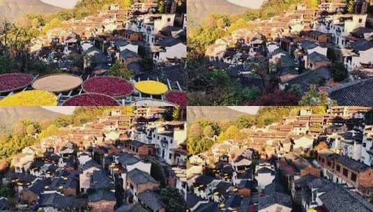 江西婺源篁岭美丽乡村晒秋航拍高清在线视频素材下载