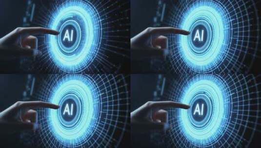 手指点击虚拟AI界面高清在线视频素材下载