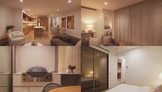 温馨室内原木风装修家居样板房高清在线视频素材下载