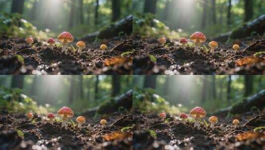夏天雨后蘑菇阳光清新自然生态视频高清在线视频素材下载