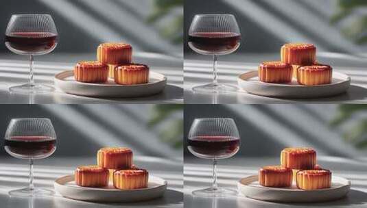 中秋月饼与红酒的味蕾碰撞高清在线视频素材下载