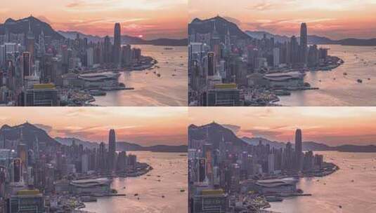香港城市天际线日落延时景观高清在线视频素材下载