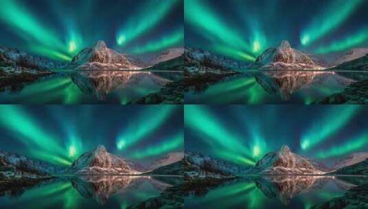 北极雪山极光全景高清在线视频素材下载