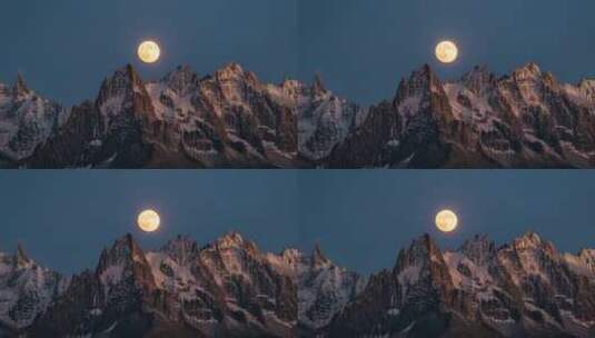 高原雪山与月亮升起中秋明月雪山超级月亮高清在线视频素材下载