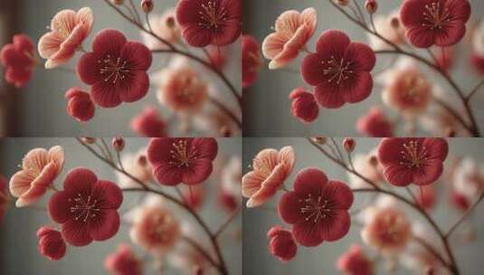 唯美红色梅花绽放特写高清在线视频素材下载