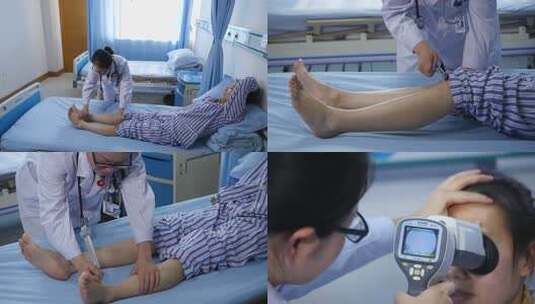 医生医院内检查病人腿部高清在线视频素材下载
