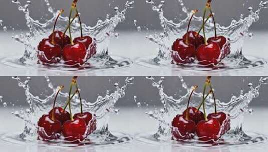 樱桃入水瞬间特写高清在线视频素材下载