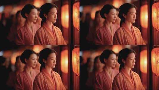 唐朝仕女红灯笼下祈福的唯美瞬间高清在线视频素材下载