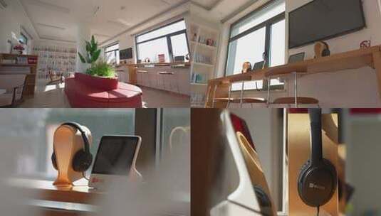 室内图书馆休闲阅读区域场景高清在线视频素材下载