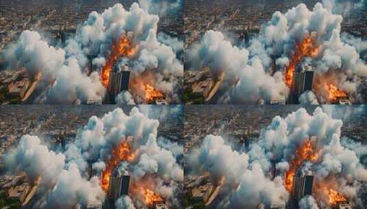 城市高空爆炸烟雾场景高清在线视频素材下载