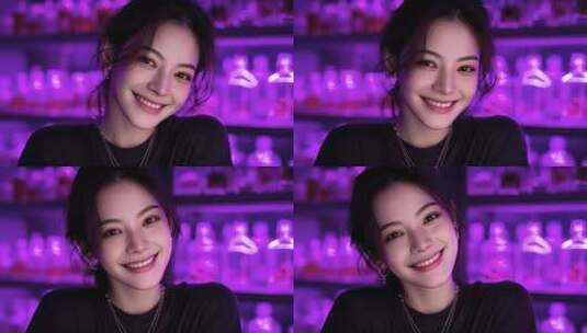 霓虹灯光下的甜美笑容绽放高清在线视频素材下载