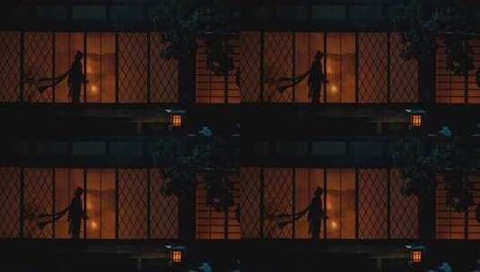 古装人物于日式建筑前舞动高清在线视频素材下载