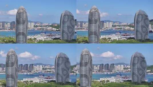航拍海南三亚湾凤凰岛高清在线视频素材下载