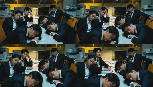 商务团队加班疲劳996职场压力场景高清在线视频素材下载