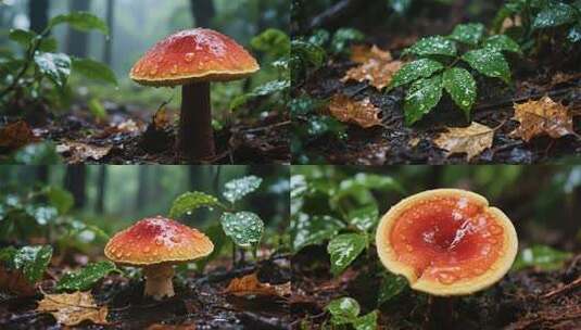 森林蘑菇生长雨后湿润场景高清在线视频素材下载