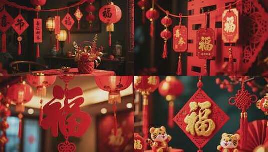 过年春节喜庆春联灯笼虎年新年高清在线视频素材下载