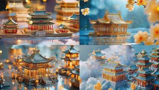 梦幻宫殿古典建筑艺术之美楼阁亭台雕梁画栋高清在线视频素材下载