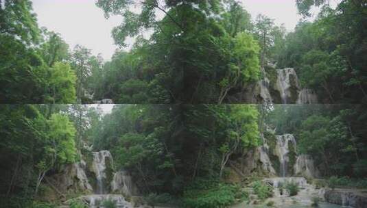 森林中的多级瀑布高清在线视频素材下载