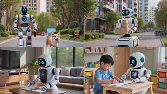 AI机器人家庭管家家务劳动合集高清在线视频素材下载