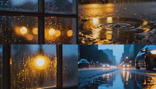 雨天夜晚雨景唯美伤感空镜合集高清在线视频素材下载